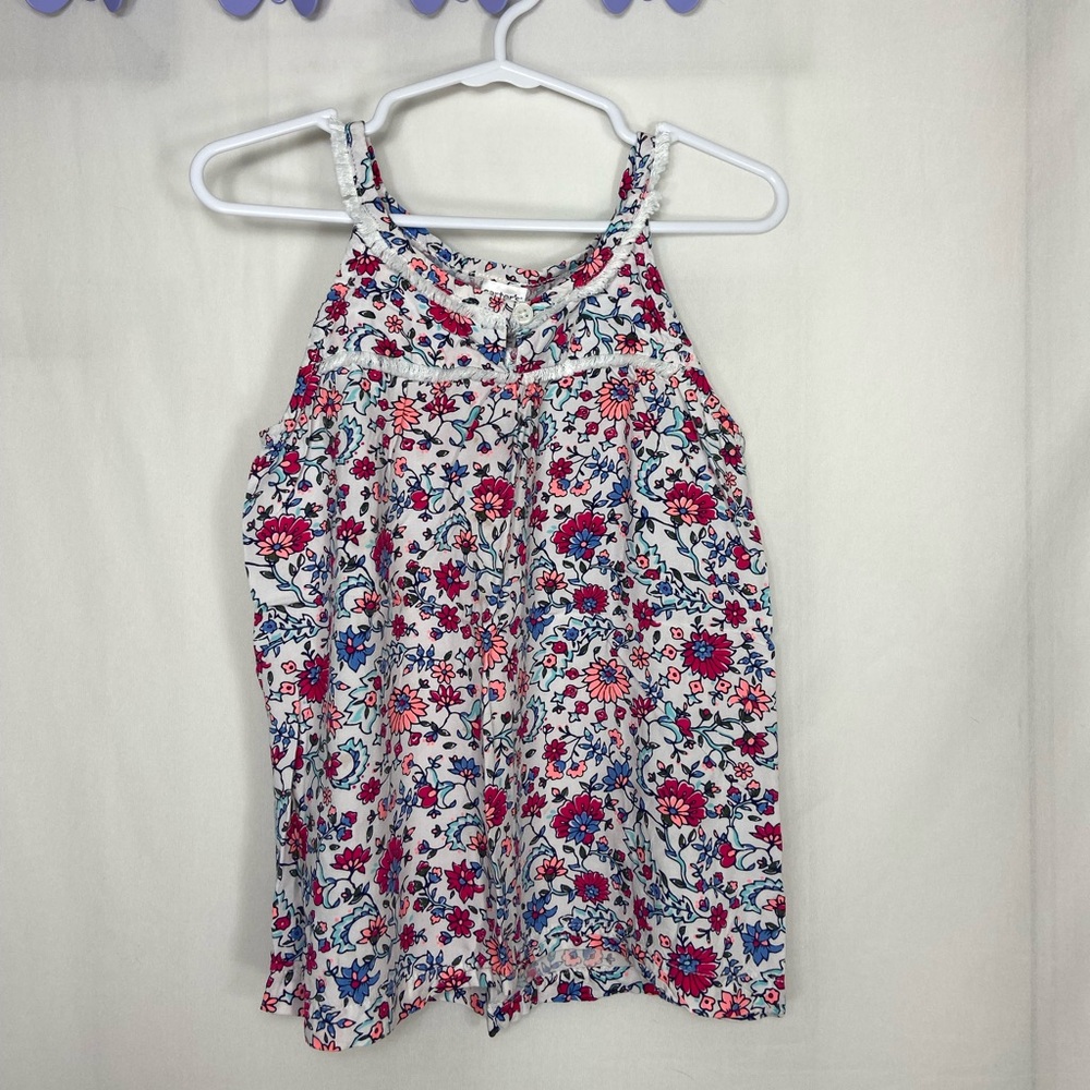 Carter’s girl’s white pink floral ruffle loose relaxed tank top summer spring 5